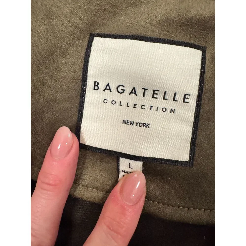 NWT Bagatelle NYC Collection Faux Suede Bomber Jacket Night Out Olive Green - Picture 5 of 8